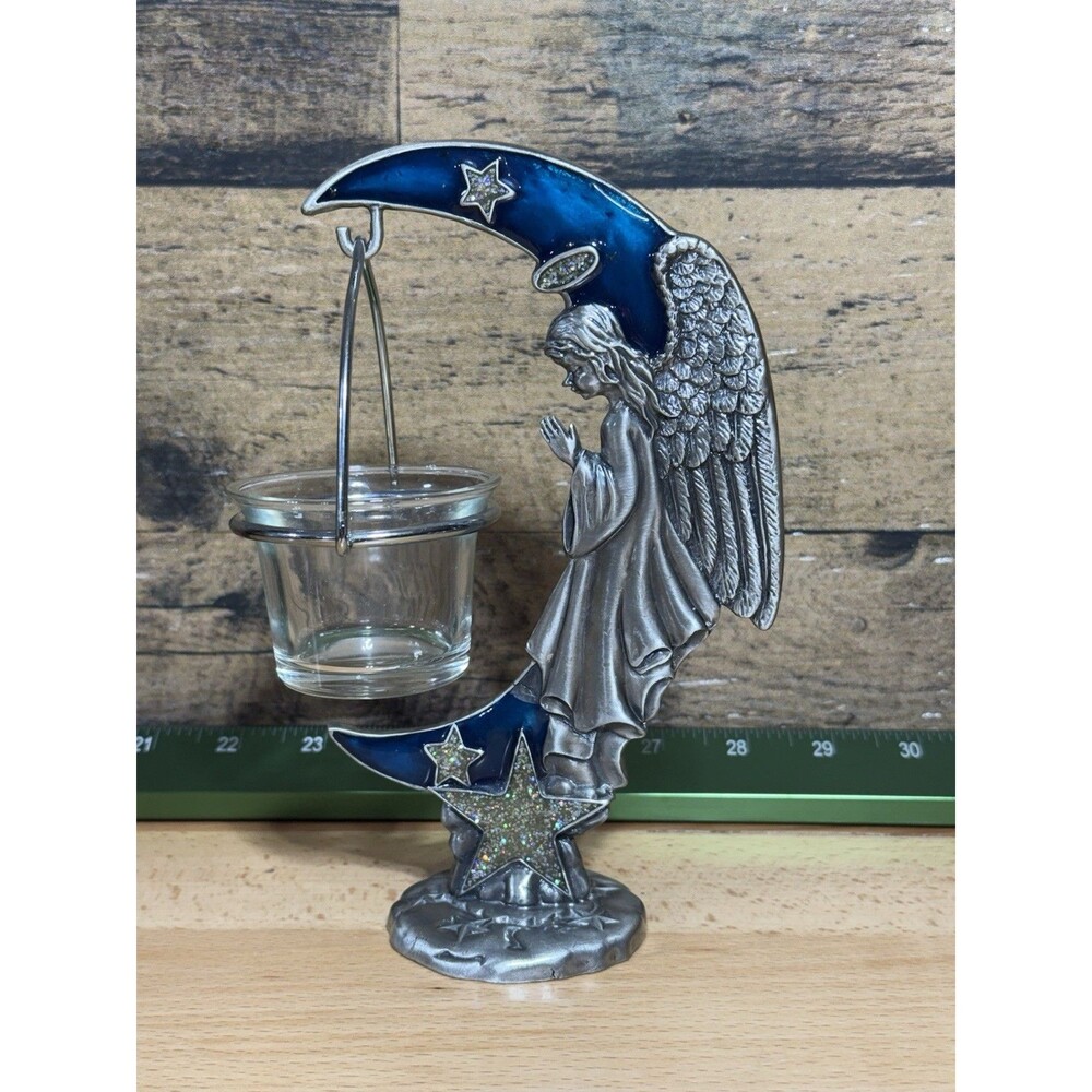 🔥Fairy Angel Candle Holder Crescent Moon W.f. Pewter Beautiful Whimsical
